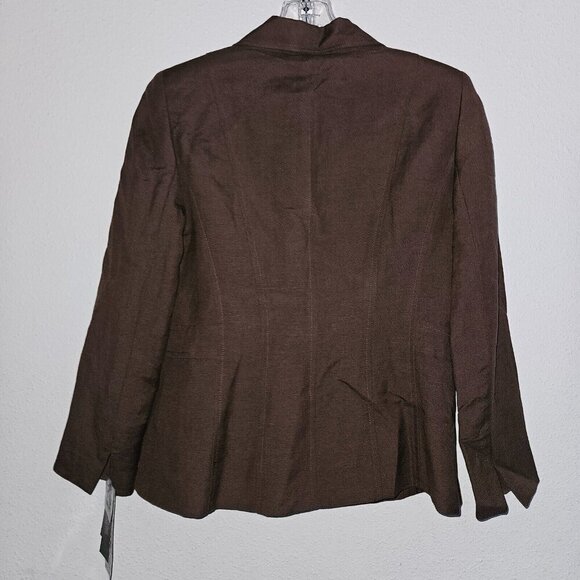 NWT Le Suit Petite Brown 3-Pc Outfit Jacket Pants Scarf 6P Career Retail $200 - Picture 6 of 16